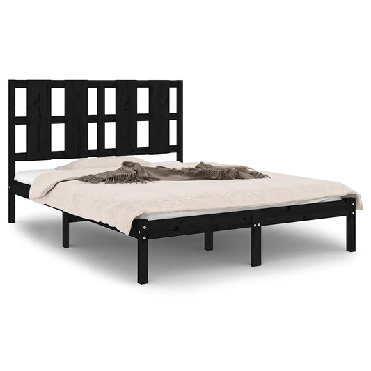vidaXL Bed Frame | Black | Solid pine wood, Plywood | 140 x 190 cm