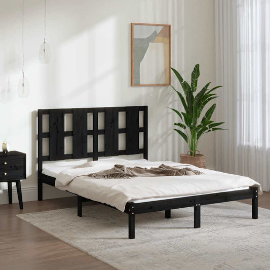 vidaXL Bed Frame | Black | Solid pine wood, Plywood | 140 x 190 cm
