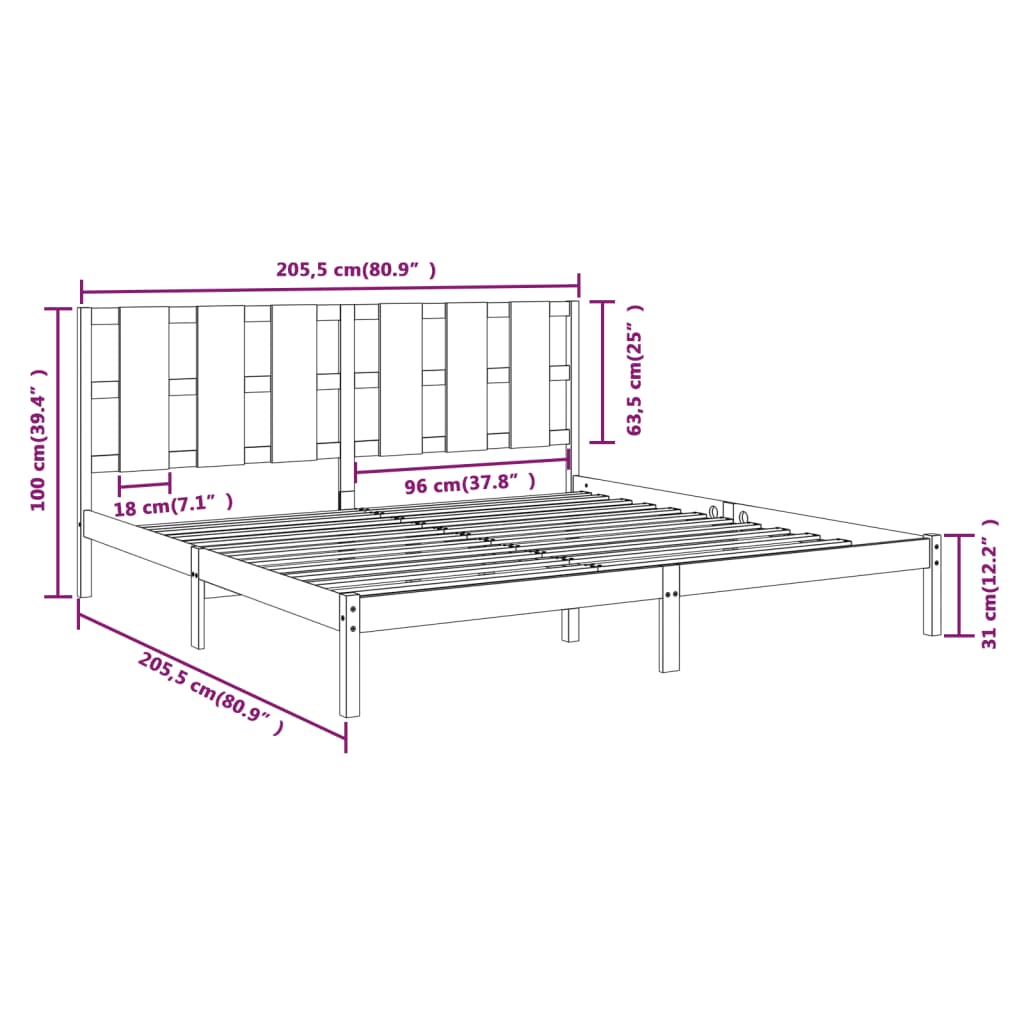 vidaXL Bed Frame without Mattress Grey 200x200 cm Solid Wood Pine