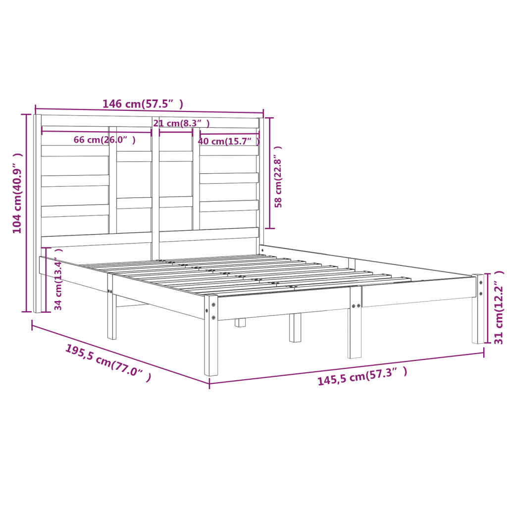 vidaXL Bed Frame without Mattress Black Solid Wood 140x190 cm