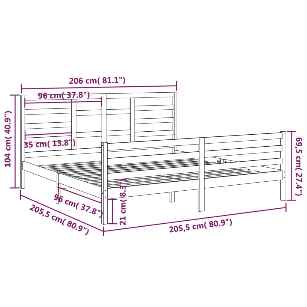 vidaXL Bed Frame without Mattress Grey Solid Wood 200x200 cm