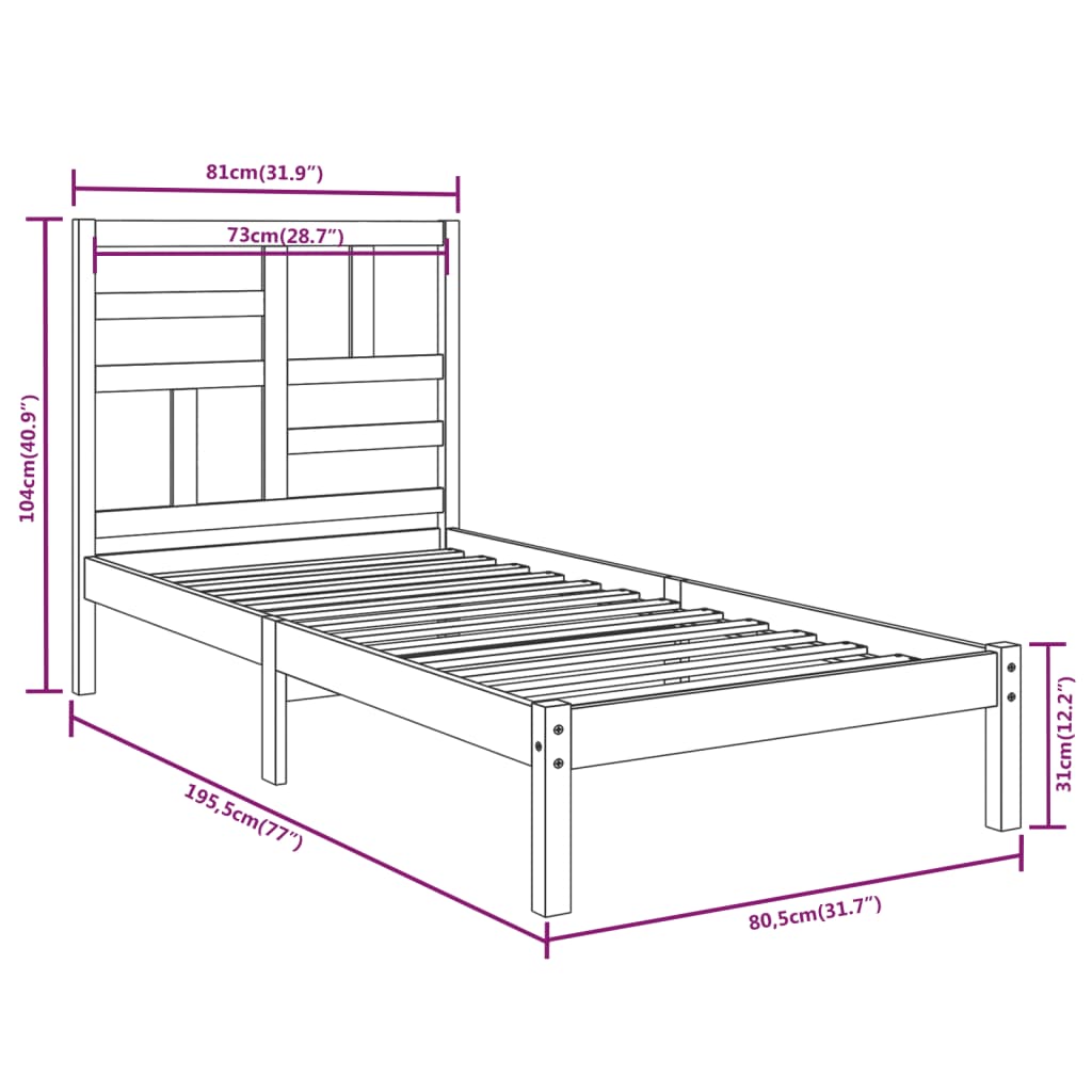 vidaXL Bed Frame | White | Solid Pine Wood, Plywood | Small Single | Durable