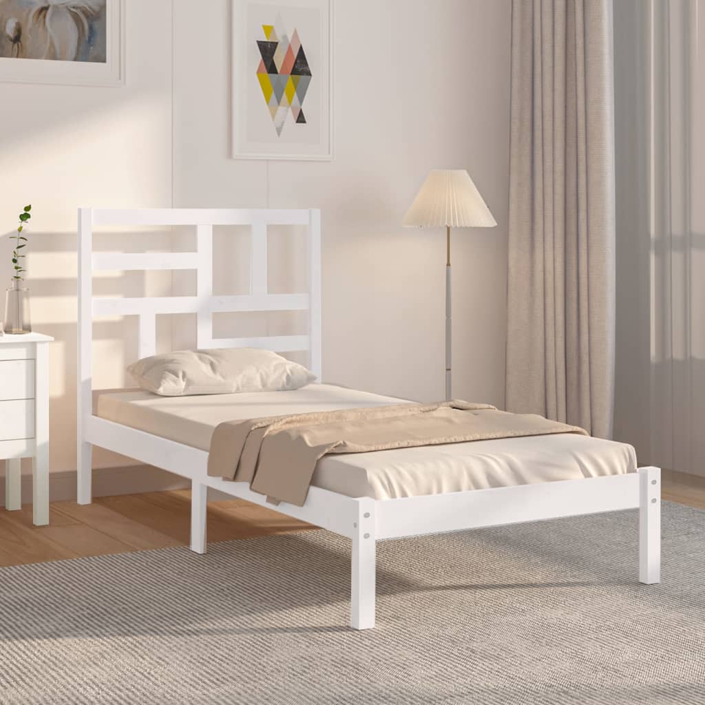 vidaXL Bed Frame | White | Solid Pine Wood, Plywood | Small Single | Durable