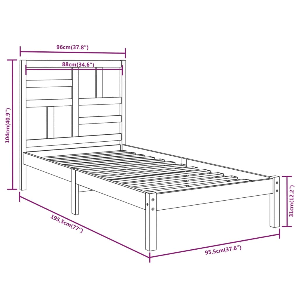 vidaXL Bed Frame without Mattress Solid Wood 90x190 cm Single