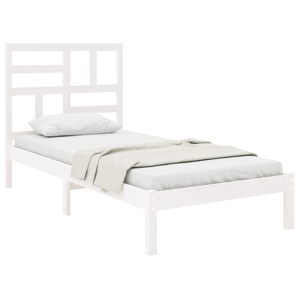 vidaXL Bed Frame | White | Solid pine wood, Plywood | Single | Modern
