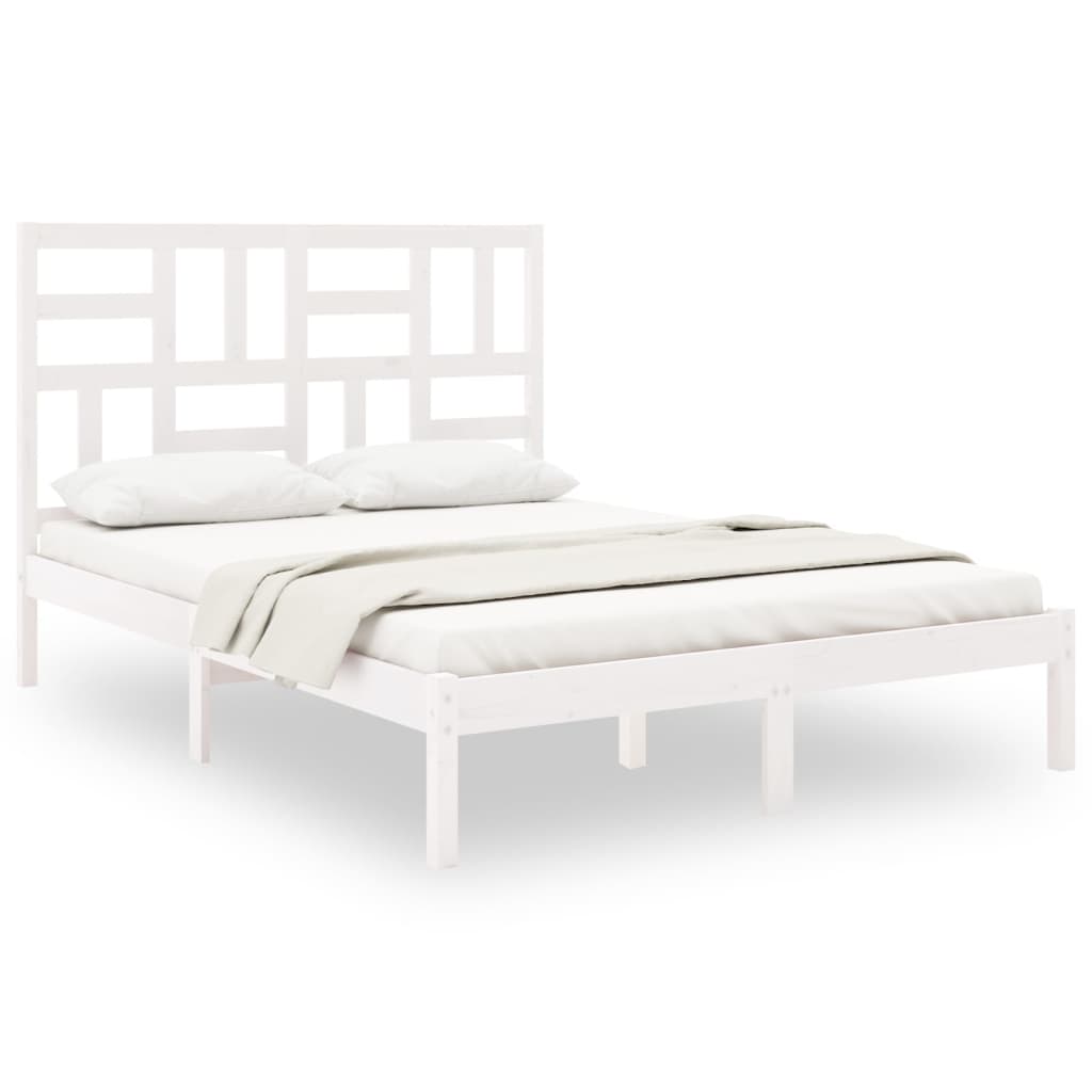 vidaXL Bed Frame | White | Solid pine wood, plywood slats | Double | Sturdy