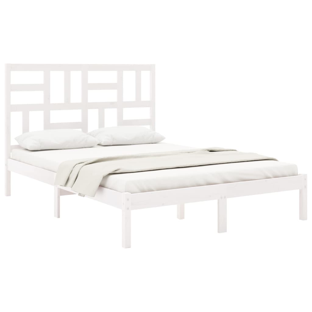 vidaXL Bed Frame | White | Solid pine wood, plywood slats | Double | Sturdy