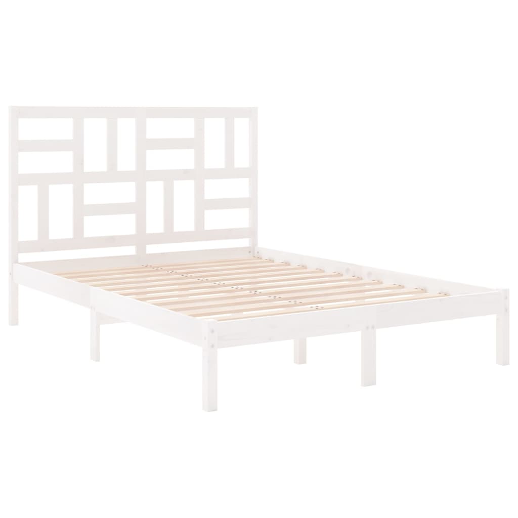 vidaXL Bed Frame | White | Solid pine wood, plywood slats | Double | Sturdy