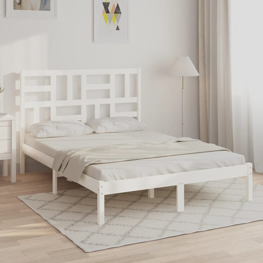 vidaXL Bed Frame | White | Solid pine wood, plywood slats | Double | Sturdy