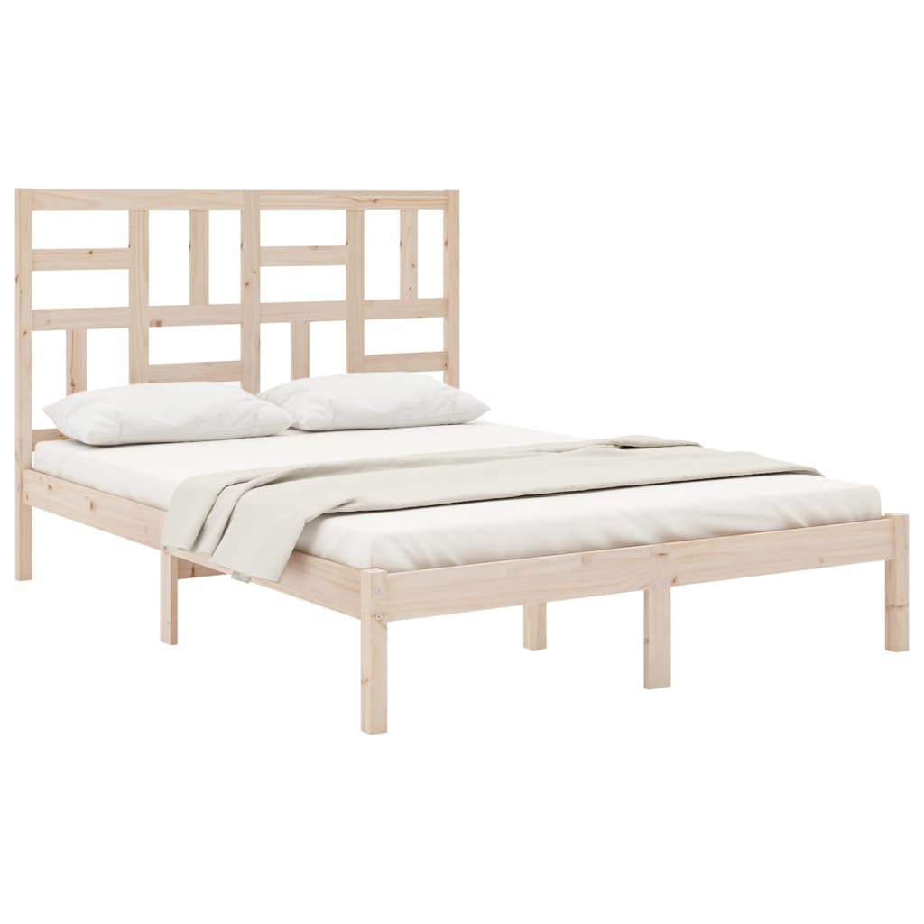 vidaXL Bed Frame | Natural Wood | Solid pinewood | Double | Durable | Bed Frame