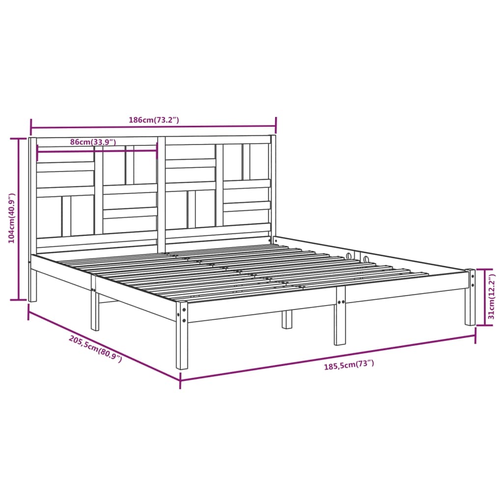 vidaXL Bed Frame without Mattress Solid Wood 180x200 cm Super King