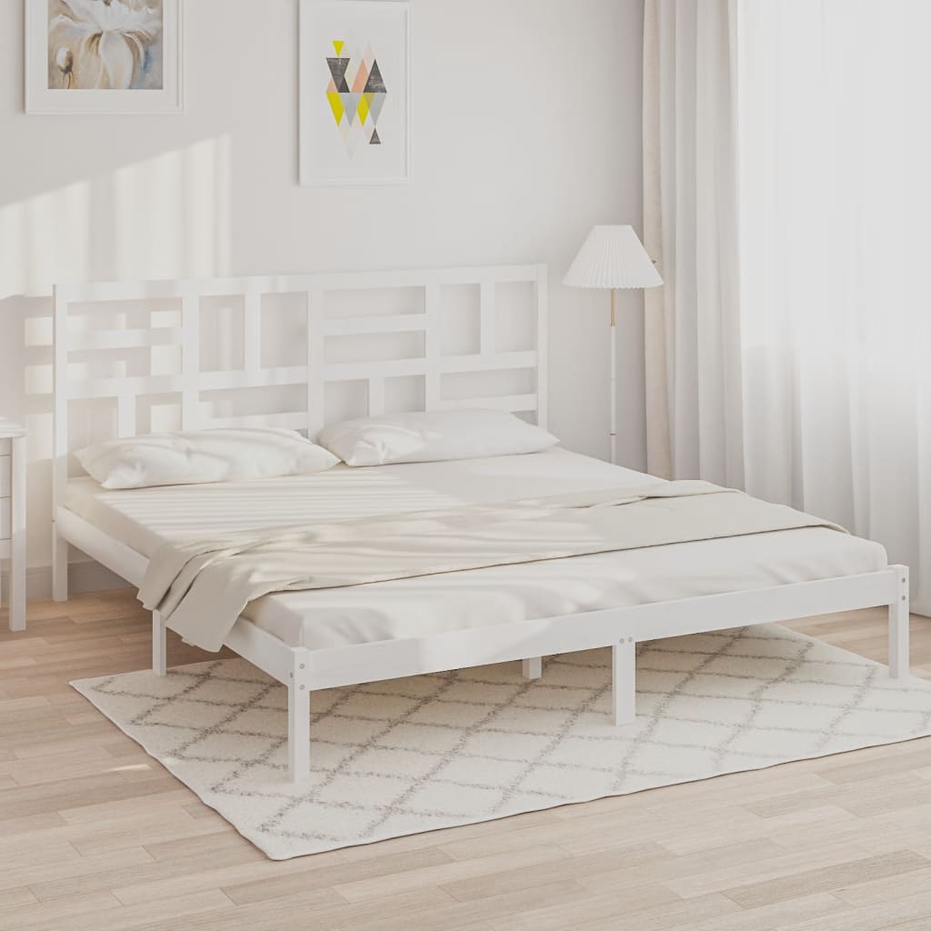 vidaXL Bed Frame | White | Solid Pine Wood | Double | Bed Frame | Rectangular