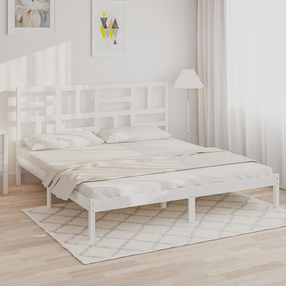 vidaXL Bed Frame | White | Solid Pine Wood | Double | Bed Frame | Rectangular