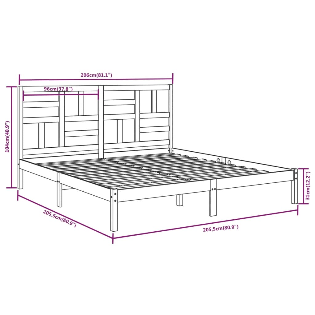 vidaXL Bed Frame without Mattress Grey Solid Wood 200x200 cm
