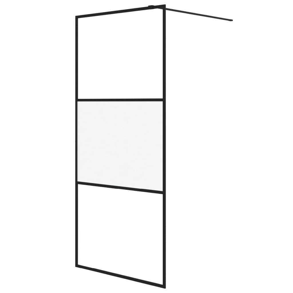 vidaXL Walk-in Shower Wall Black 90x195 cm Half Frosted ESG Glass