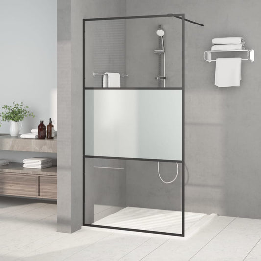 vidaXL Walk-in Shower Wall Black 100x195 cm Half Frosted ESG Glass