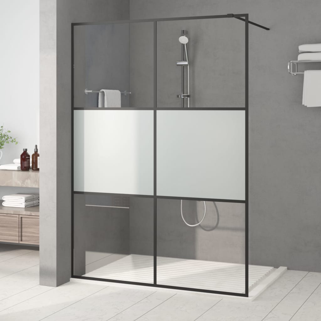 vidaXL Walk-in Shower Wall Black 140x195 cm Half Frosted ESG Glass