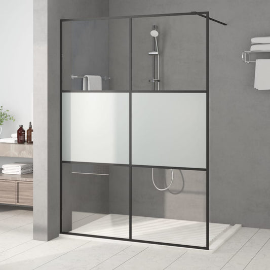 vidaXL Walk-in Shower Wall Black 140x195 cm Half Frosted ESG Glass
