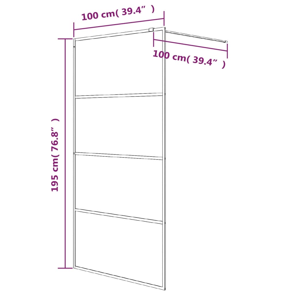 vidaXL Walk-in Shower Wall Black 100x195 cm Half Frosted ESG Glass