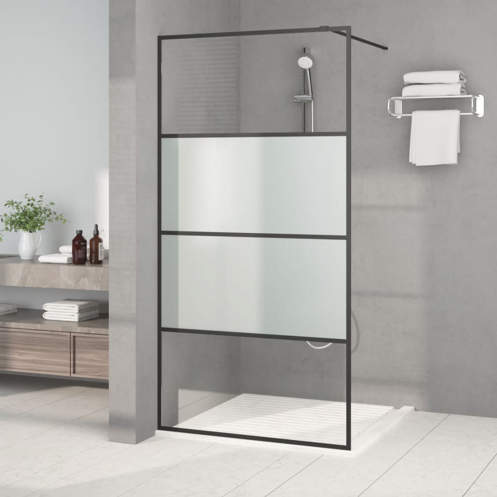 vidaXL Walk-in Shower Wall Black 100x195 cm Half Frosted ESG Glass