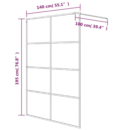 vidaXL Walk-in Shower Wall Black 140x195 cm Frosted ESG Glass