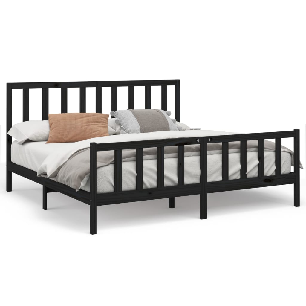 vidaXL Bed Frame without Mattress Black 200x200 cm  Solid Wood Pine