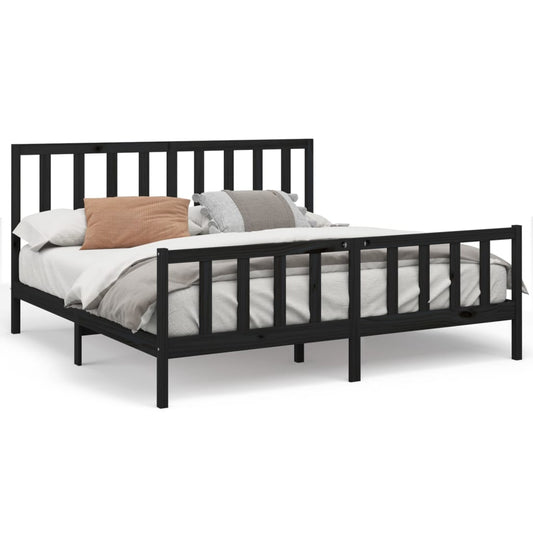 vidaXL Bed Frame without Mattress Black 200x200 cm  Solid Wood Pine