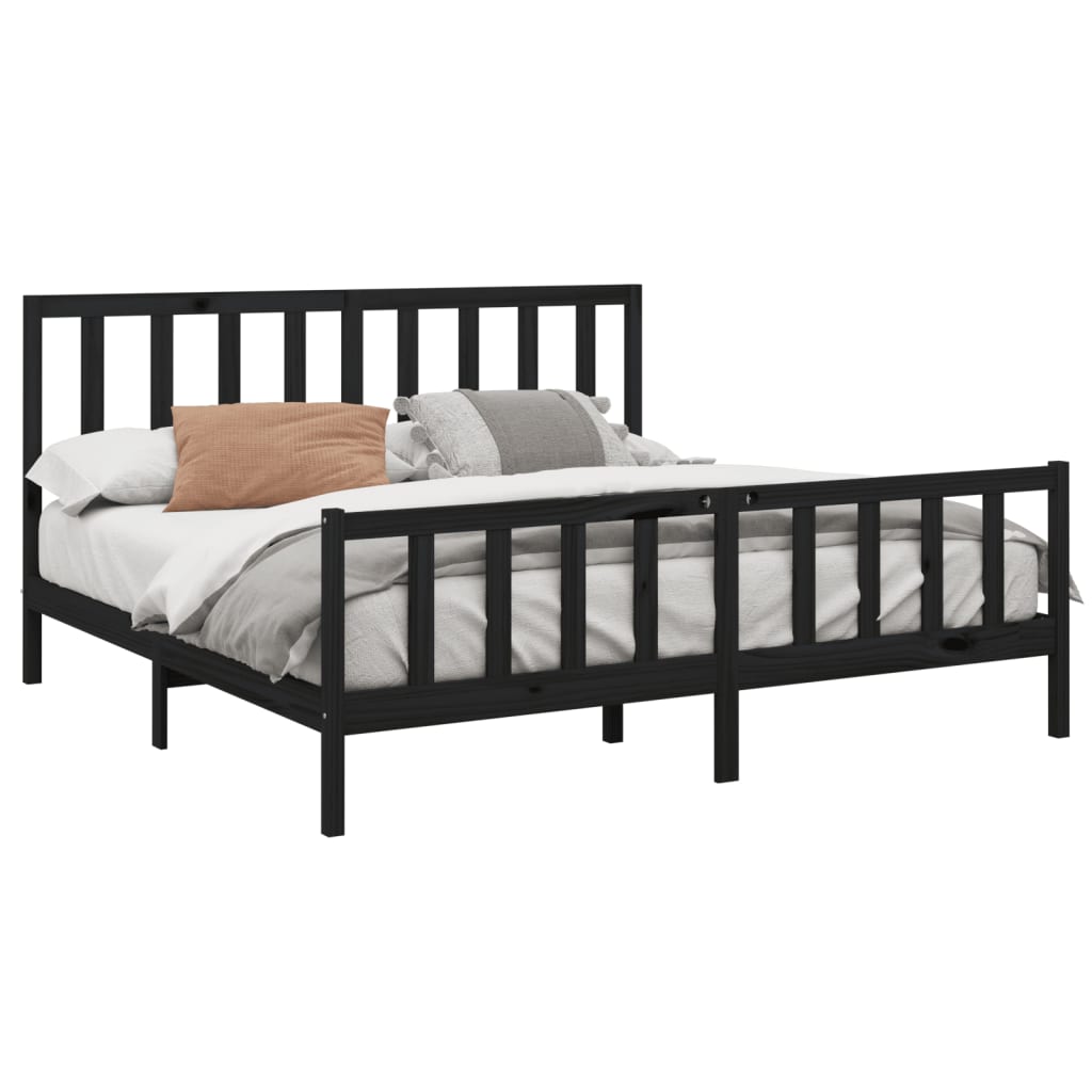 vidaXL Bed Frame without Mattress Black 200x200 cm  Solid Wood Pine