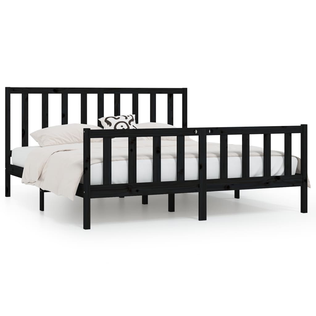 vidaXL Bed Frame | Black | Solid pine wood | 200x200 cm | Durable | Bed Frame