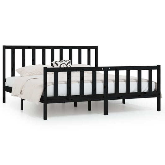 vidaXL Bed Frame | Black | Solid pine wood | 200x200 cm | Durable | Bed Frame