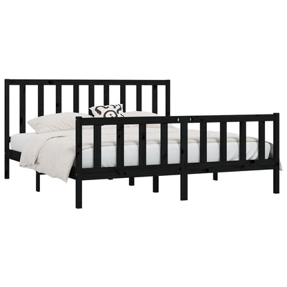 vidaXL Bed Frame | Black | Solid pine wood | 200x200 cm | Durable | Bed Frame