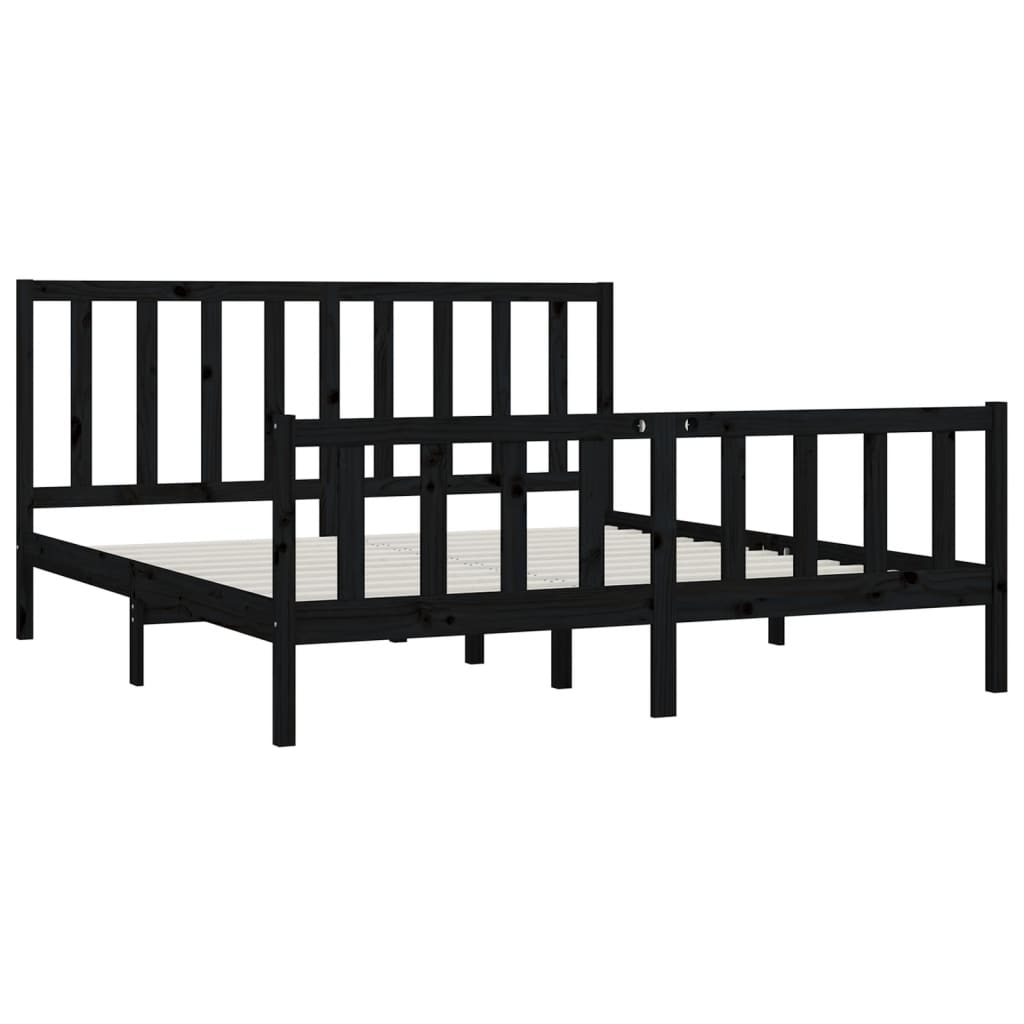 vidaXL Bed Frame | Black | Solid pine wood | 200x200 cm | Durable | Bed Frame