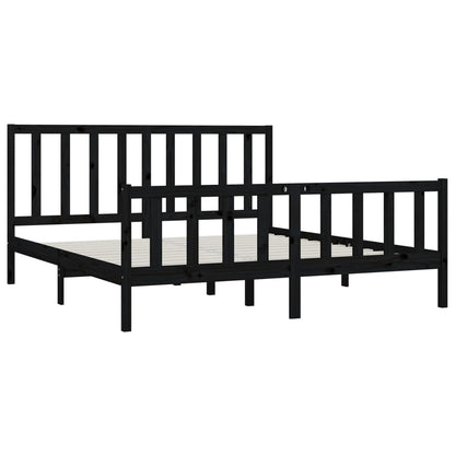 vidaXL Bed Frame | Black | Solid pine wood | 200x200 cm | Durable | Bed Frame