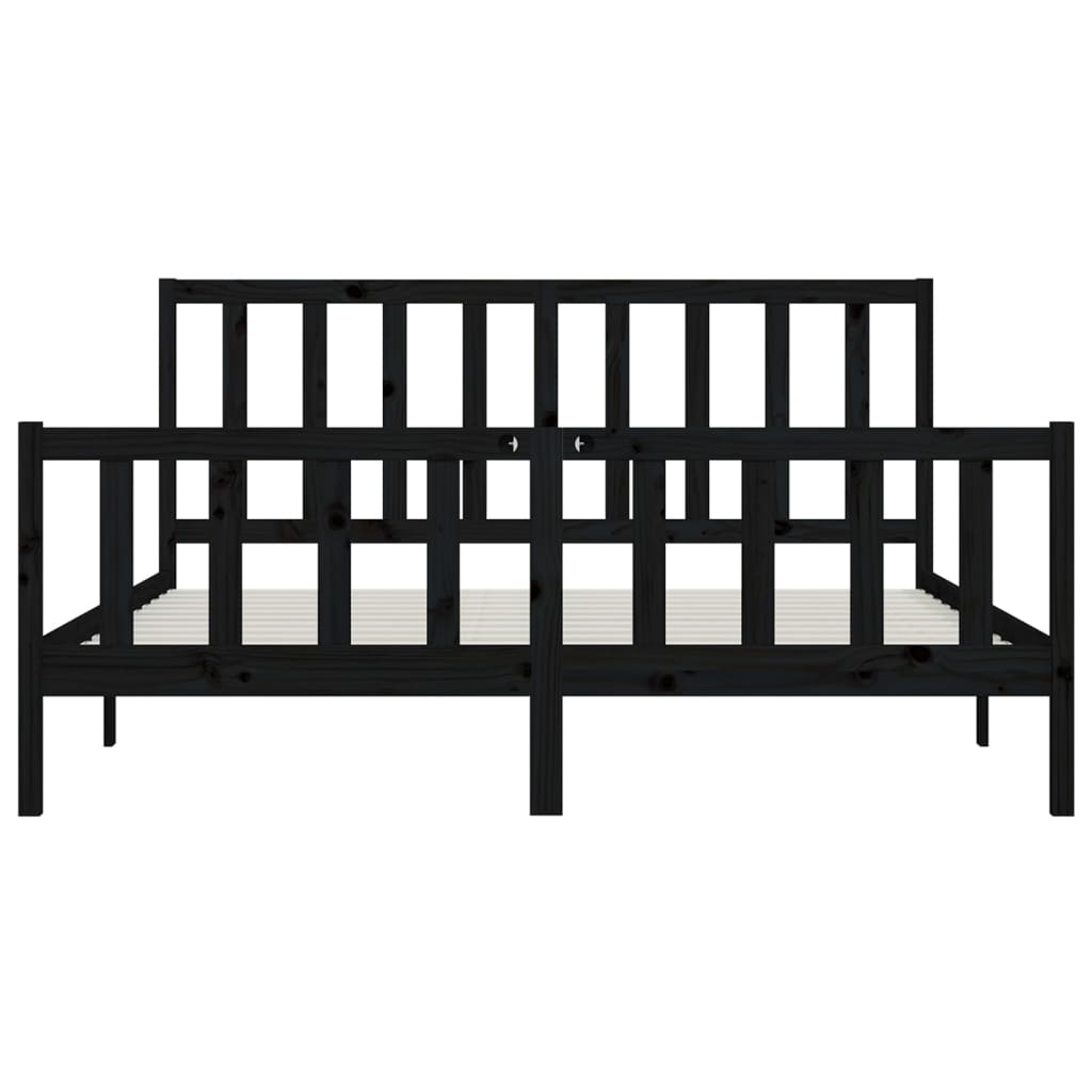 vidaXL Bed Frame | Black | Solid pine wood | 200x200 cm | Durable | Bed Frame