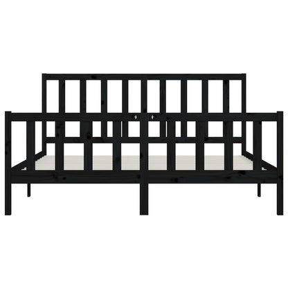 vidaXL Bed Frame | Black | Solid pine wood | 200x200 cm | Durable | Bed Frame