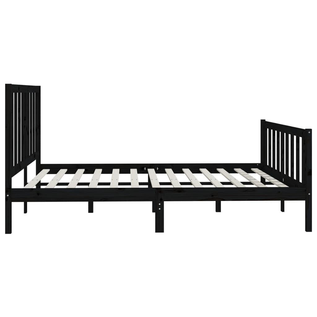 vidaXL Bed Frame | Black | Solid pine wood | 200x200 cm | Durable | Bed Frame