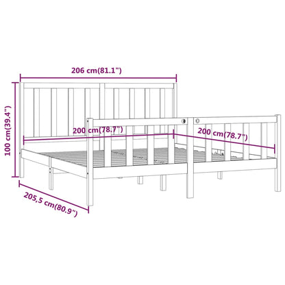 vidaXL Bed Frame | Black | Solid pine wood | 200x200 cm | Durable | Bed Frame