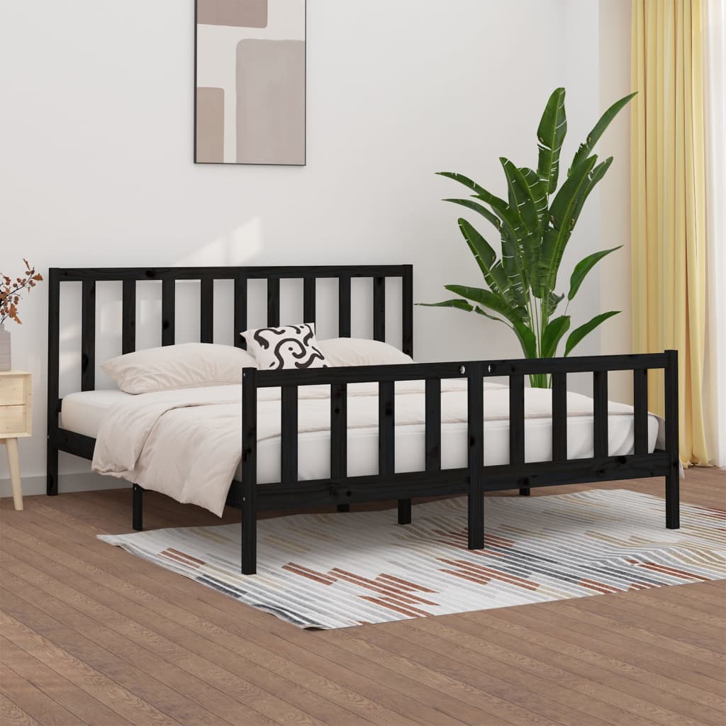 vidaXL Bed Frame | Black | Solid pine wood | 200x200 cm | Durable | Bed Frame