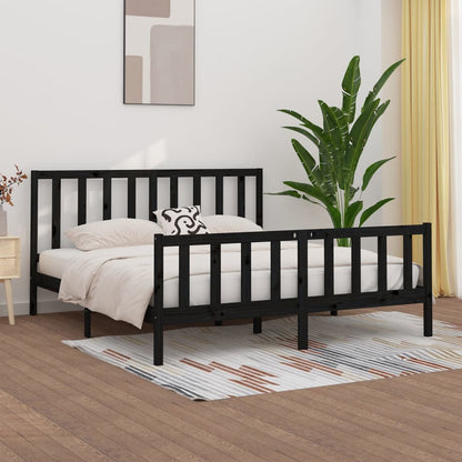 vidaXL Bed Frame | Black | Solid pine wood | 200x200 cm | Durable | Bed Frame