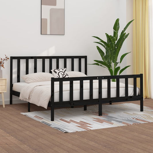 vidaXL Bed Frame | Black | Solid pine wood | 200x200 cm | Durable | Bed Frame