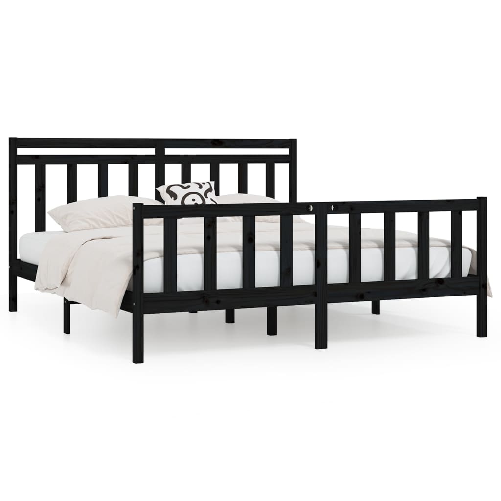 vidaXL Bed Frame | Black | Solid pine wood and plywood | 200x200 cm | Durable