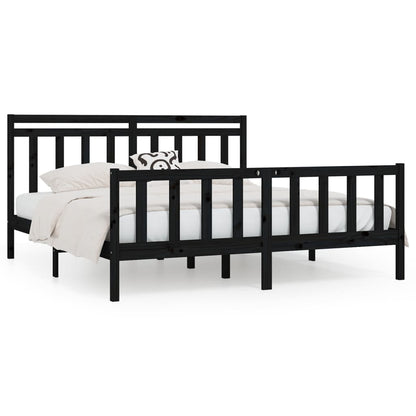vidaXL Bed Frame | Black | Solid pine wood and plywood | 200x200 cm | Durable