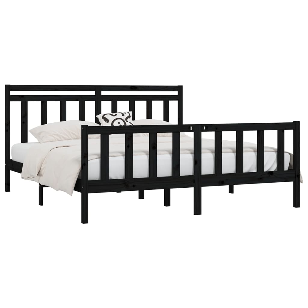 vidaXL Bed Frame | Black | Solid pine wood and plywood | 200x200 cm | Durable