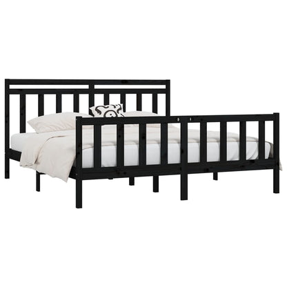 vidaXL Bed Frame | Black | Solid pine wood and plywood | 200x200 cm | Durable