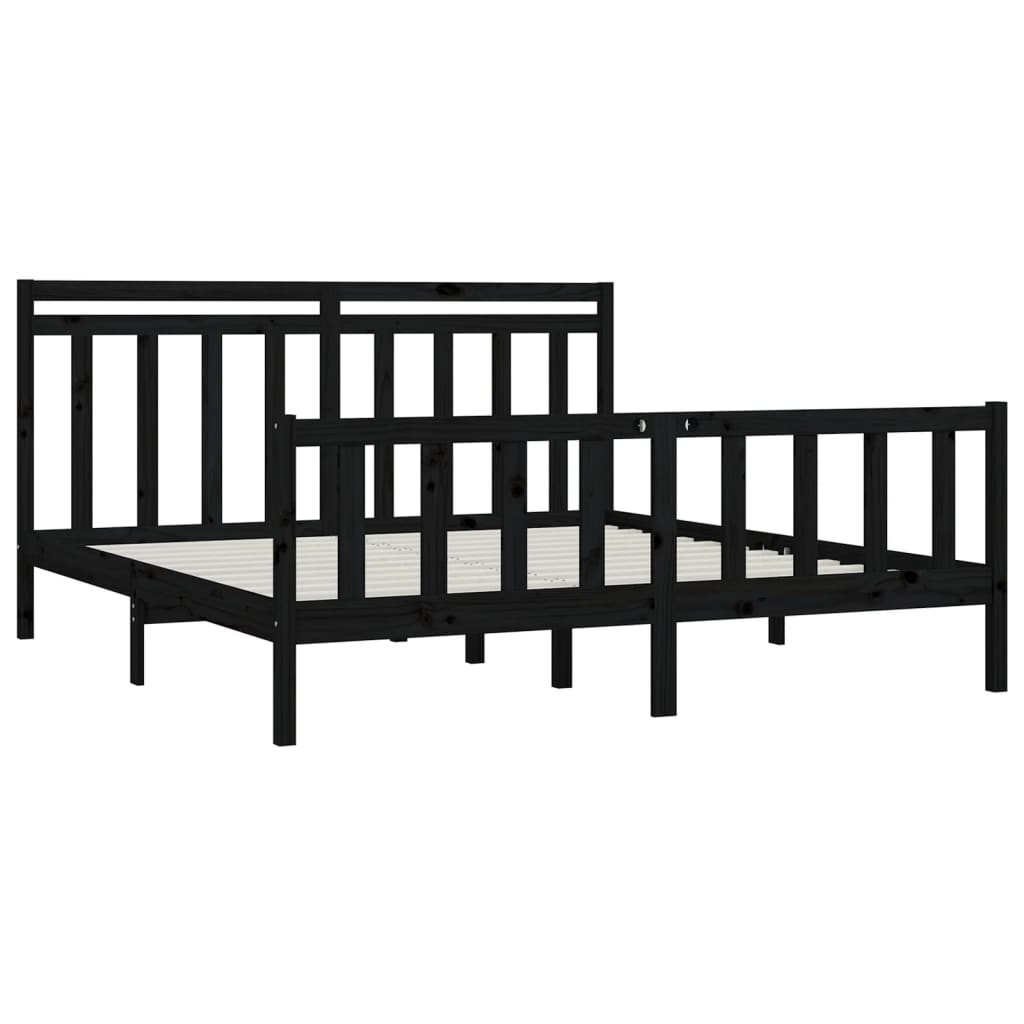 vidaXL Bed Frame | Black | Solid pine wood and plywood | 200x200 cm | Durable