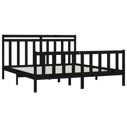vidaXL Bed Frame | Black | Solid pine wood and plywood | 200x200 cm | Durable