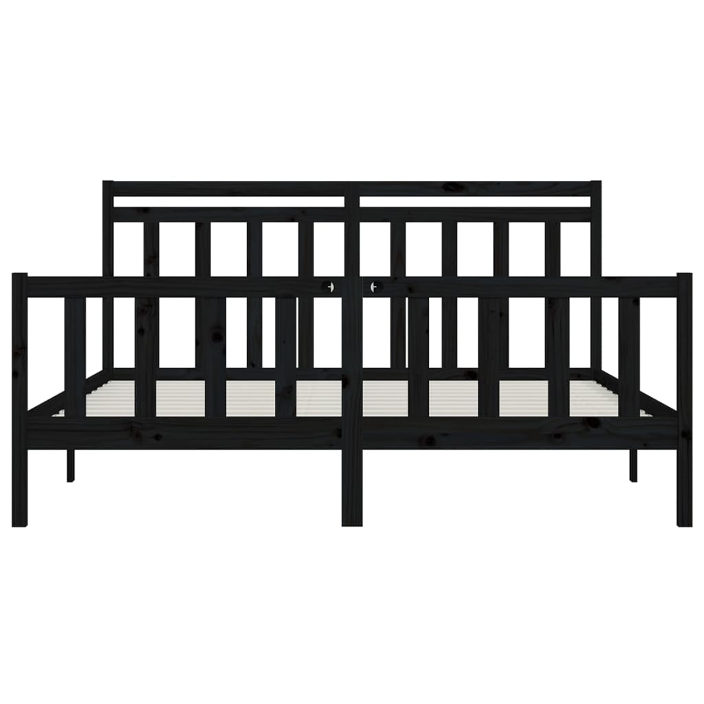 vidaXL Bed Frame | Black | Solid pine wood and plywood | 200x200 cm | Durable