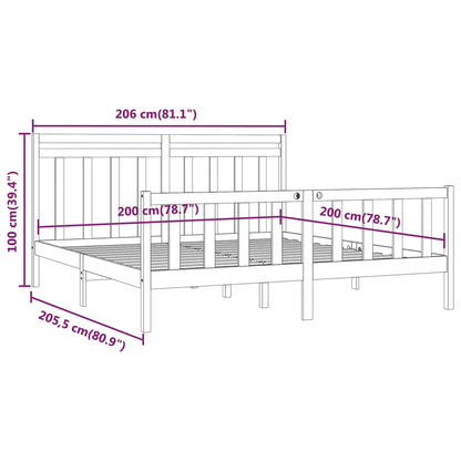 vidaXL Bed Frame | Black | Solid pine wood and plywood | 200x200 cm | Durable