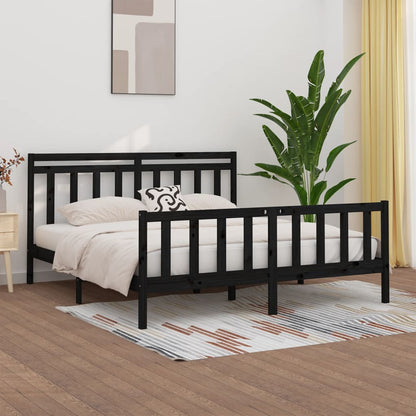 vidaXL Bed Frame | Black | Solid pine wood and plywood | 200x200 cm | Durable