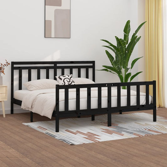vidaXL Bed Frame | Black | Solid pine wood and plywood | 200x200 cm | Durable